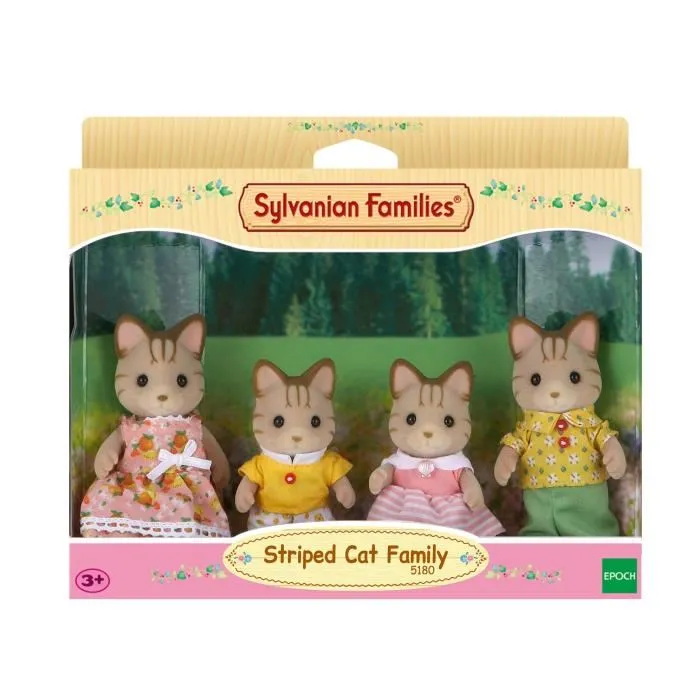 Sylvanian Families 5180 Tabby Cat Family, Familia de Gatos Tigres, Mamá, Papá, Hijo e Hija, Articulados y Vestidos, a Partir de 3 Años 2
