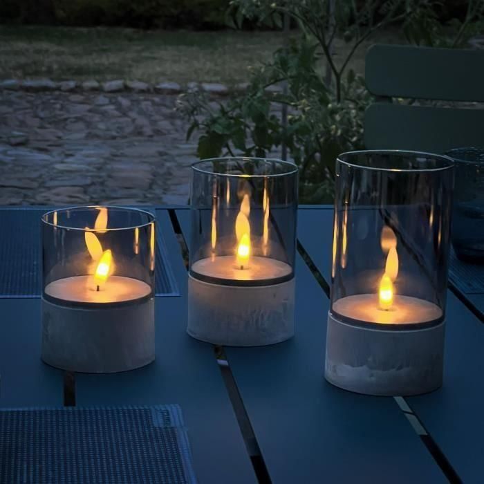 Lote 3 lámparas de mesa LED BRILLIANT CANDLE - 2500K - Plástico y vidrio - Vidrio gris y ahumado Lote 3 lámparas de mesa LED BRILLIANT CANDLE - 2500K - Plástico y vidrio - Vidrio gris y ahumado