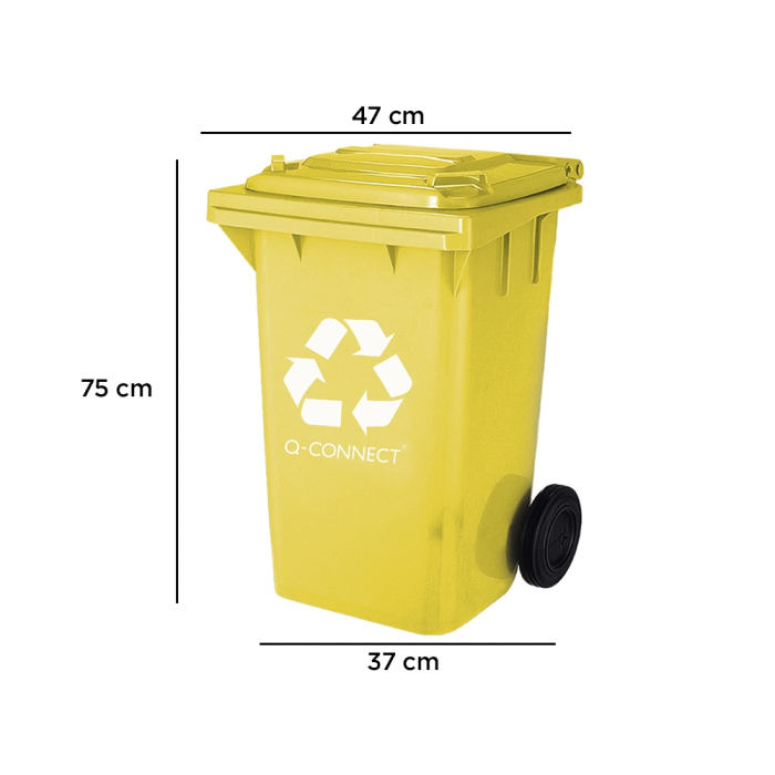 Q-connect Papelera Contenedor Plástico Amarillo para Plásticos y Envases Metálicos 100L con Tapa y Ruedas 750x470x370 mm 1