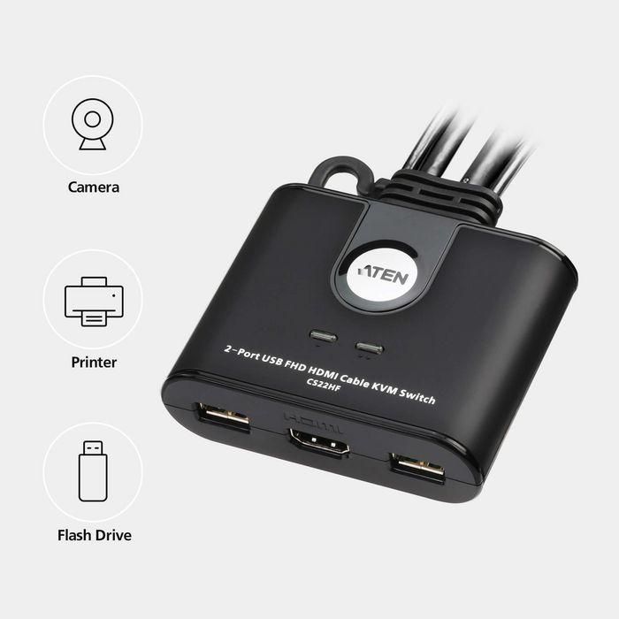 Aten 2-Port USB FHD HDMI Cable KVM Switch 1 Aten 2-Port USB FHD HDMI Cable KVM Switch 1