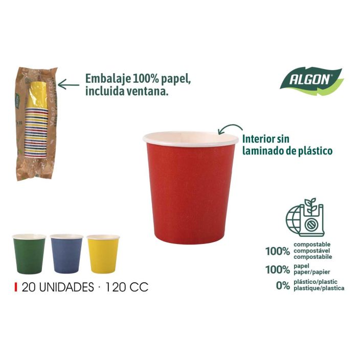 Set de 20 Vasos de Cartón Multicolor 120 cc - Algon (24 Unidades) Set de 20 Vasos de Cartón Multicolor 120 cc - Algon (24 Unidades)