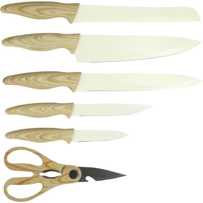 Bloque de cuchillos de 6 piezas - MENASTYL - 5041063 - Hoja de cerámica - Polipropileno - Crema Bloque de cuchillos de 6 piezas - MENASTYL - 5041063 - Hoja de cerámica - Polipropileno - Crema