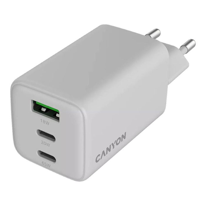 Canyon CU65ACC Cargador GaN 65W, 2 Puertos USB-C PD y 1 USB-A, Carga Rápida para Portátil/Smartphone, Enchufe UE, Blanco 3