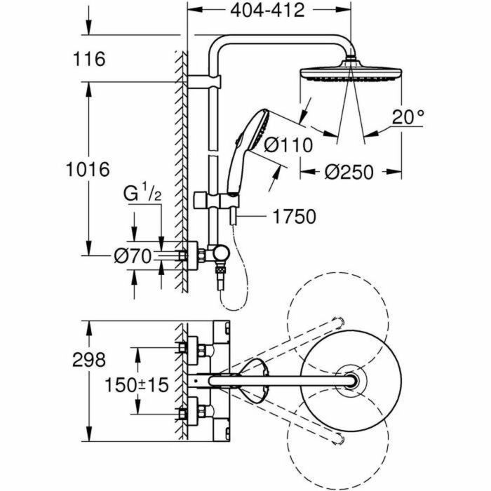 Grohe 26677001 Columna de ducha termostática Vitalio Start System 250, Cromo, Ahorro de agua 2