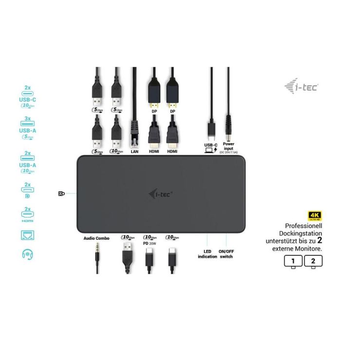 Dockstation i-Tec CADUAL4KDOCKPD2 Negro