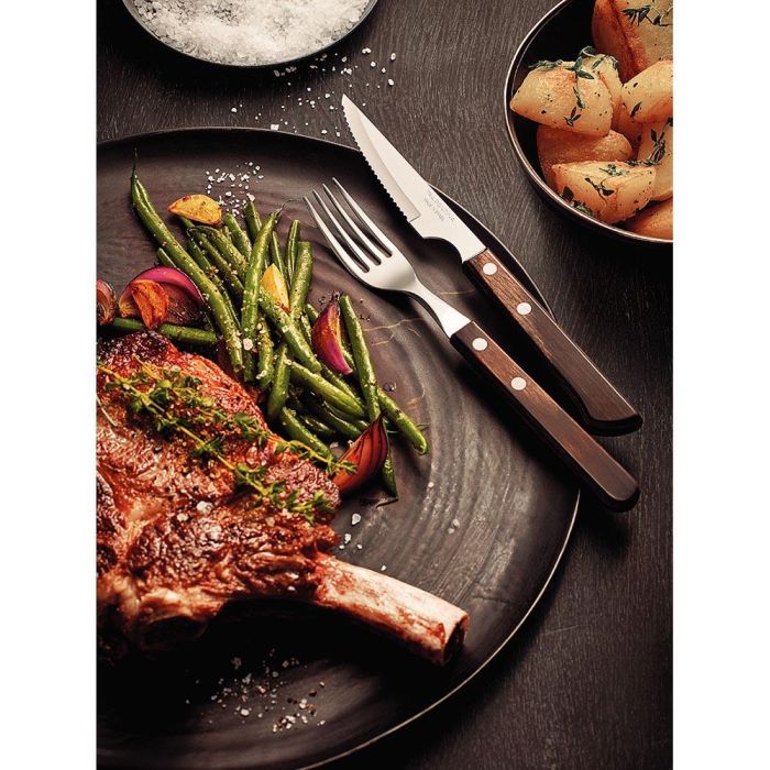 Tramontina Juego de 6 cuchillos para asado 10,16cm acero inoxidable mangos polywood castaño 2