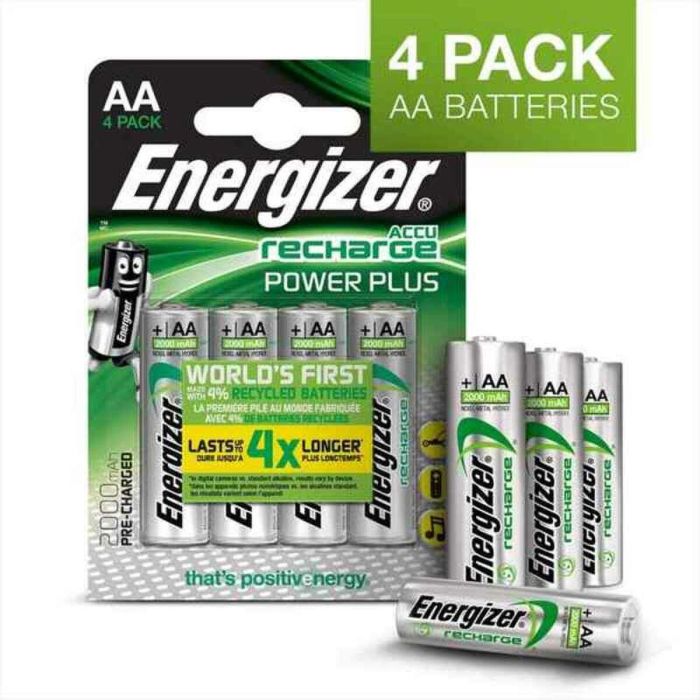 Energizer ENE300626700 Power Plus Pilas AA Recargables 2000 mAh Pack 4 Unidades con 4% de Material Reciclado y Ecológicas Energizer ENE300626700 Power Plus Pilas AA Recargables 2000 mAh Pack 4 Unidades con 4% de Material Reciclado y Ecológicas