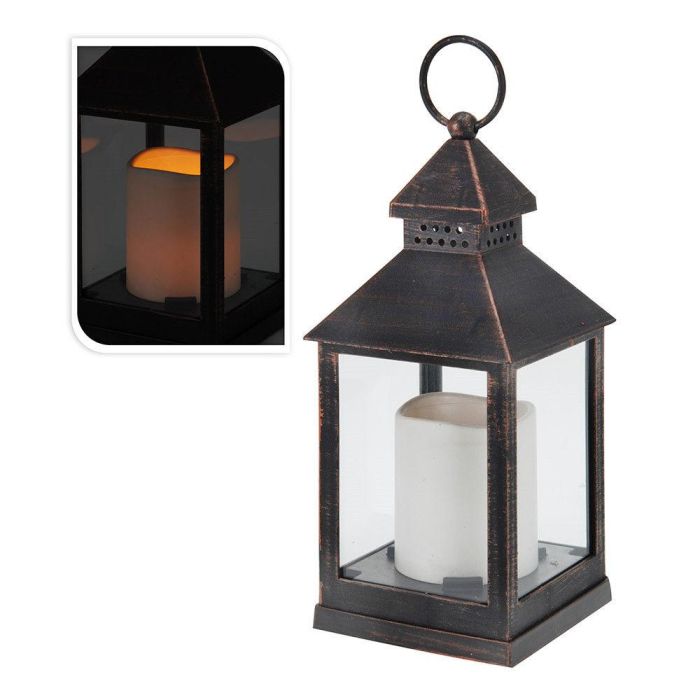 Null Farol con vela de led bronce 10.5x10.5x23cm, luz cálida, función fija/parpadeante, temporizador, IP20