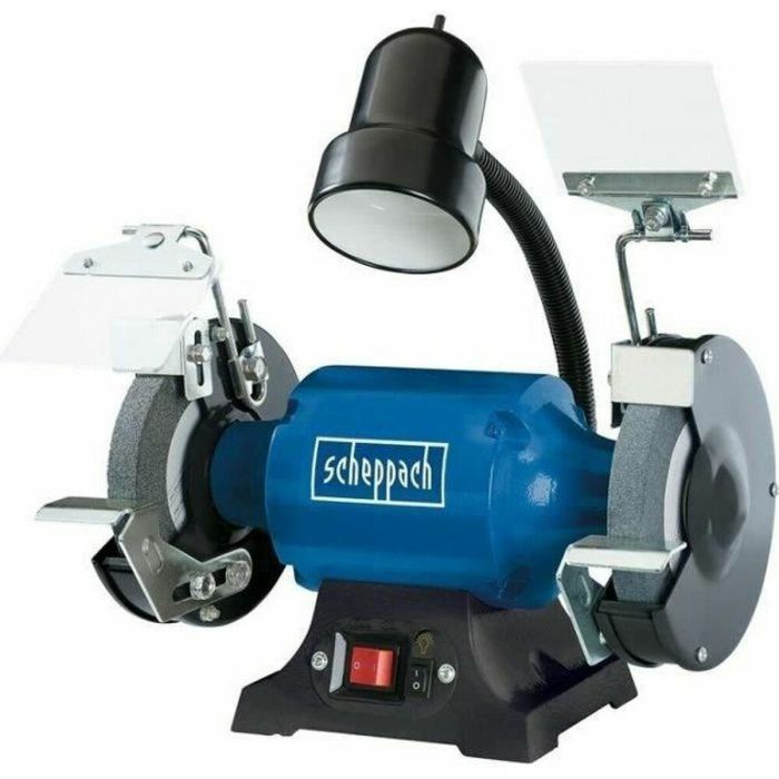 Scheppach SM150L Rectificadora Amoladora de 400W Ø 150 mm, muelas de grano 30/60, cepillo metálico y luz LED