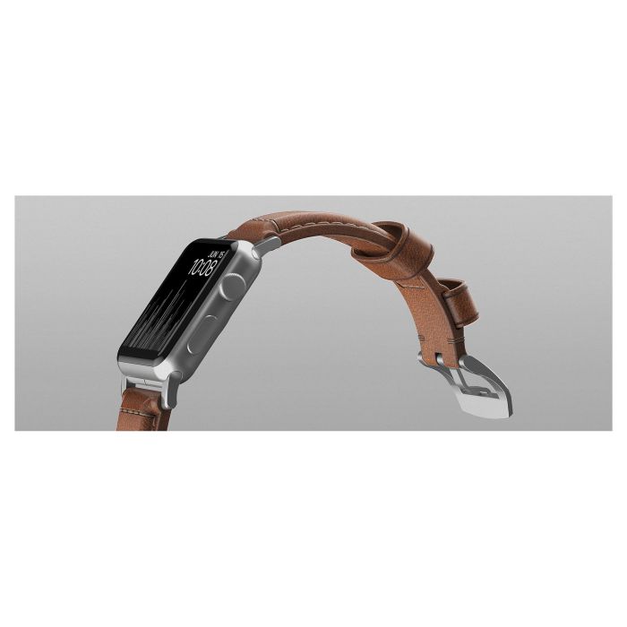 Nomad NM1A4RST00 Correa de Cuero Tradicional Marrón Hebilla Plata para Apple Watch Series 42mm 44mm 45mm 49mm 7