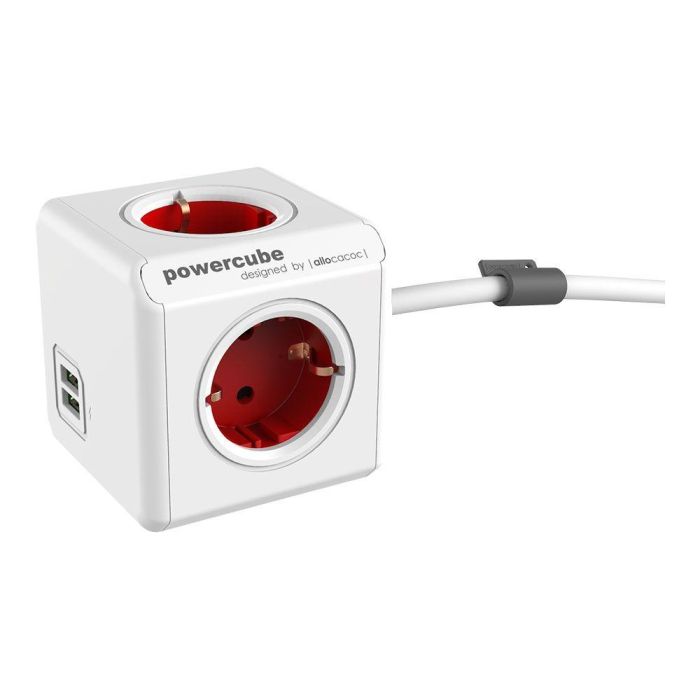 Powercube Extended + USB Base Múltiple, 4 Tomas de Corriente + 2 USB, Cable 1.5m, Color Surtido