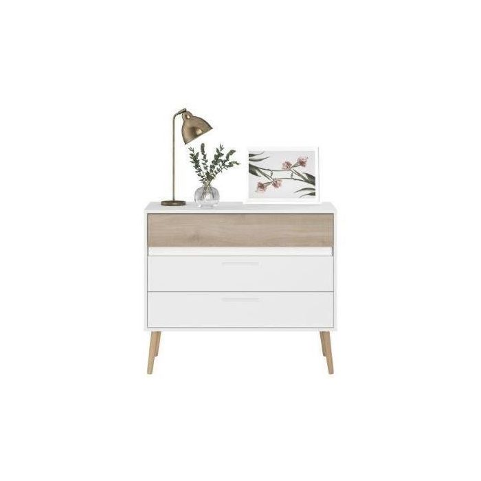 Cómoda - AALBORG - 3 cajones - Blanco - Estilo escandinavo - 90,8 x 40 x 77,5 - PARISOT 3