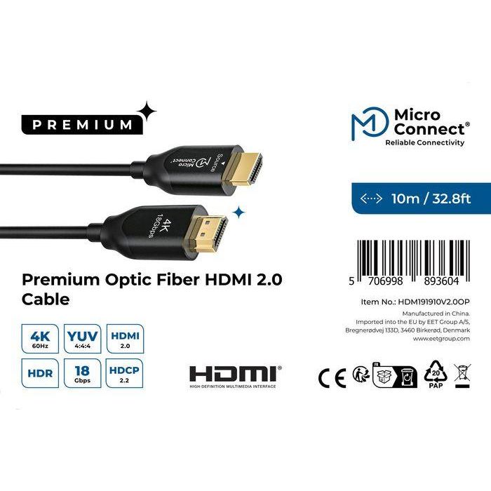 MicroConnect Cable HDMI 2.0 de Fibra Óptica Premium 10m Ligero Flexible Conexión Larga Distancia 2