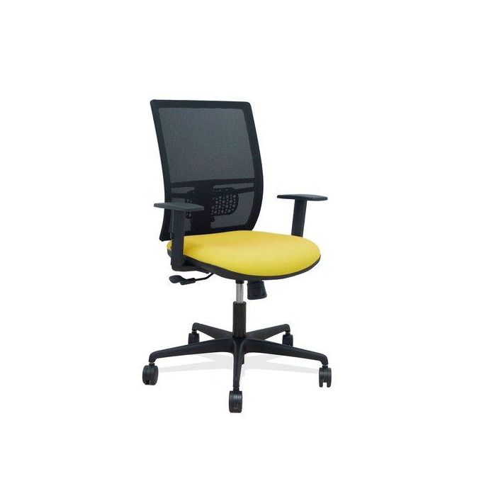 Silla Piqueras Y Crespo Yunquera Brazos Regulable Ergonomica Mecanismo Sincro Respaldo Malla Negra Asiento Tapizado Bali Amarillo
