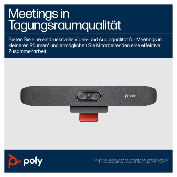 HP Poly Studio R30 Barra de vídeo 4K Ultra HD, 3840 x 2160 Pixeles, 5x Zoom Gris 7