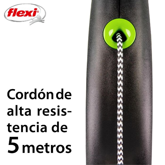 Flexi Black Design M Correa para Perro de 5m con Cordón, Carcasa Negra y Correa Verde 1