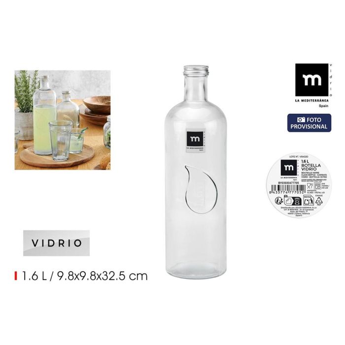 Botella de Cristal La Mediterránea Metal Vidrio 1,6 L (12 Unidades) 3 Botella de Cristal La Mediterránea Metal Vidrio 1,6 L (12 Unidades) 3