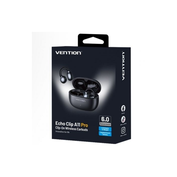 Vention Auriculares Bluetooth Echo Clip A11 Pro con Estuche de Carga, Autonomía 6h, Bluetooth 6.0, USB-C, Negro, NBWB0-PH 1 Vention Auriculares Bluetooth Echo Clip A11 Pro con Estuche de Carga, Autonomía 6h, Bluetooth 6.0, USB-C, Negro, NBWB0-PH 1