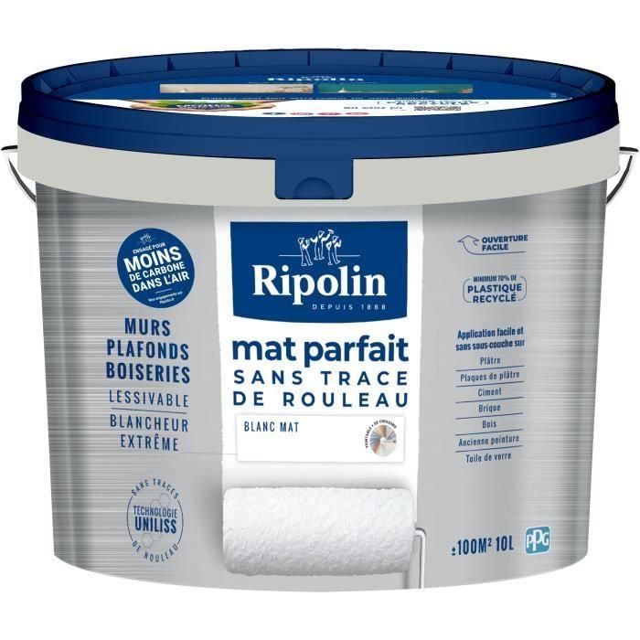 Pintura perfecta para paredes y techos - RIPOLIN - 441726 - Blanco - Mate - 10 L