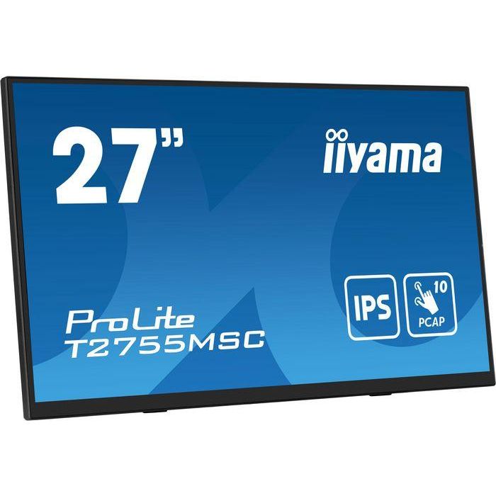 MONITOR IIYAMA 27" IPS BONDED PCAP 10P TOUCH, 1920X1080, FLAT BEZEL FREE GLASS FRONT, HDMI, DISPLAYPORT, 360CD/M², USB HUB 2X 3.2, SPEAKERS, BUILT-IN WEBCAM & MICROPHONE, BOOKSTAND (T2755MSC-B1) 8 MONITOR IIYAMA 27" IPS BONDED PCAP 10P TOUCH, 1920X1080, FLAT BEZEL FREE GLASS FRONT, HDMI, DISPLAYPORT, 360CD/M², USB HUB 2X 3.2, SPEAKERS, BUILT-IN WEBCAM & MICROPHONE, BOOKSTAND (T2755MSC-B1) 8