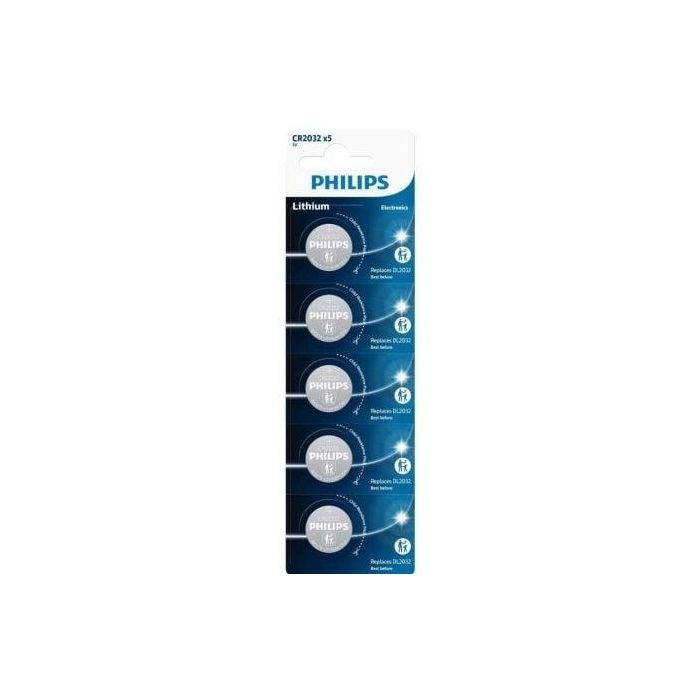 Philips CR2032P5/01B Pilas de Botón de Litio CR2032 3V Blíster de 5 Unidades Sin Metales Pesados