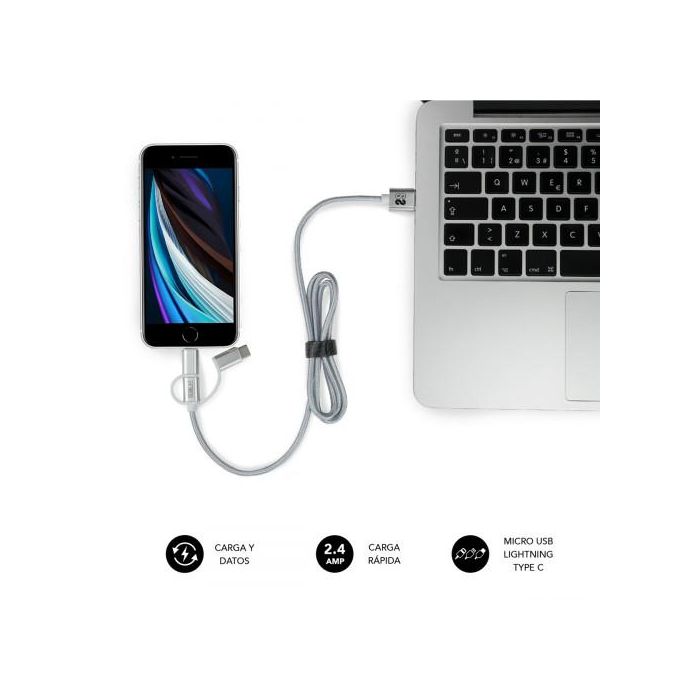 SUBBLIM Cargador Coche 2xUSB Dual Car Charger Alum 2.4A + Cable 3 in 1 Silver 5 SUBBLIM Cargador Coche 2xUSB Dual Car Charger Alum 2.4A + Cable 3 in 1 Silver 5