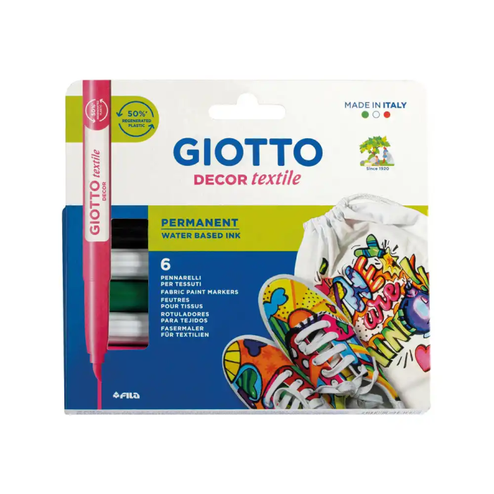 Giotto Rotulador Decor Textile para Camisetas Caja 6 Unidades Colores Surtidos Punta Pincel Permanente Lavable hasta 40 0 Giotto Rotulador Decor Textile para Camisetas Caja 6 Unidades Colores Surtidos Punta Pincel Permanente Lavable hasta 40 0