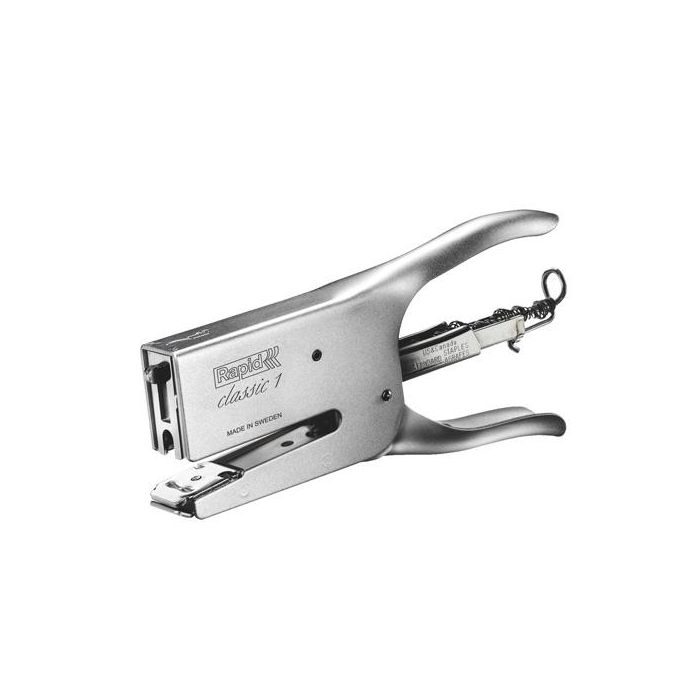 Rapid Grapadora de Tenaza K1 Acero para 50 Hojas, Usa Grapas 24/6, 24/8, 26/6, 26/8, Carga Trasera Plata