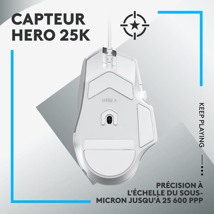 Logitech - G502 X Wire Gaming Mouse - Botones primarios híbridos híbridos de Force Lightforce, Hero Gaming Hero 25K - Sensor blanco 3 Logitech - G502 X Wire Gaming Mouse - Botones primarios híbridos híbridos de Force Lightforce, Hero Gaming Hero 25K - Sensor blanco 3