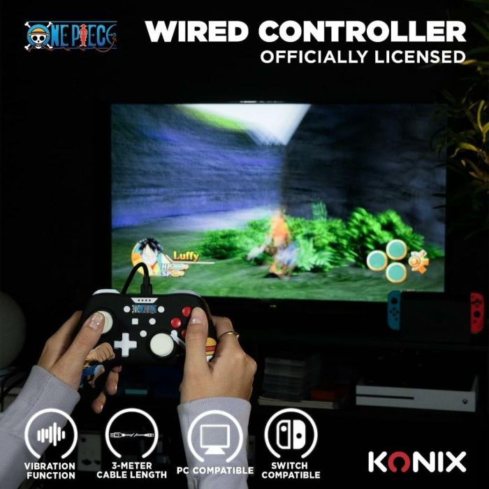 Konix AAAIK40446 Mando con Cable 3m Diseño One Piece Luffy para Nintendo Switch 4