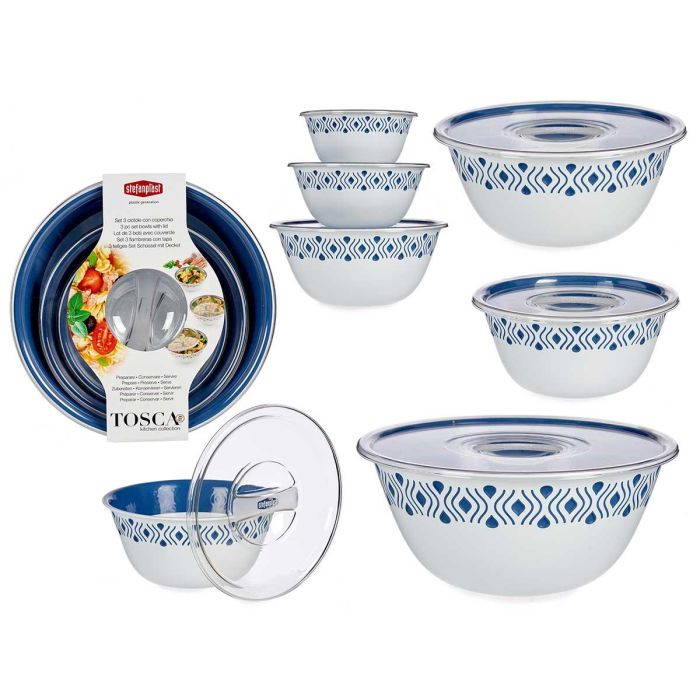 Juego 3 Boles Con Tapa Tosca Azul Stefanplast 29X13CM (4 Unidades) Juego 3 Boles Con Tapa Tosca Azul Stefanplast 29X13CM (4 Unidades)