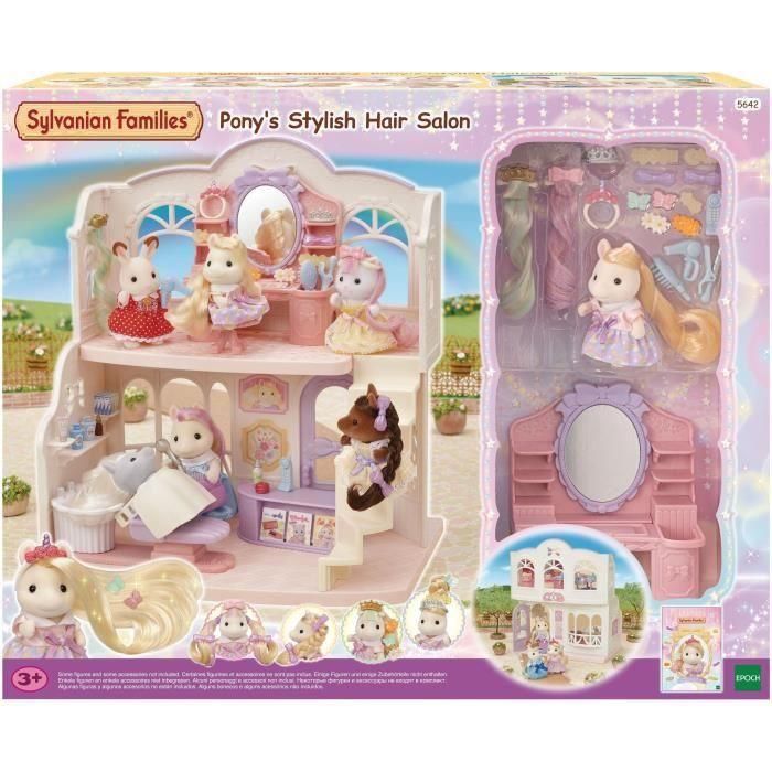 Sylvanian Families La Peluquería de Ponis para Figuras con Accesorios: Secador de Pelo, Plancha, Cepillo y Mascarilla de Belleza 1