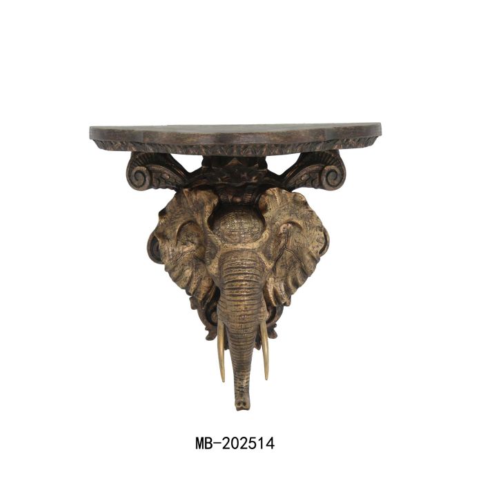 DKD Home Decor Repisa Colonial Elefante de Resina Dorado Negro 16.5x36x36.5 cm