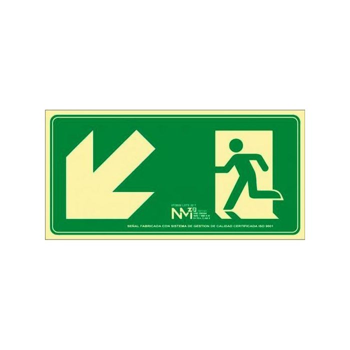 Cartel evacuación abajo izquierda pvc 0,7mm clase b 32x16cm b11141 normaluz Cartel evacuación abajo izquierda pvc 0,7mm clase b 32x16cm b11141 normaluz