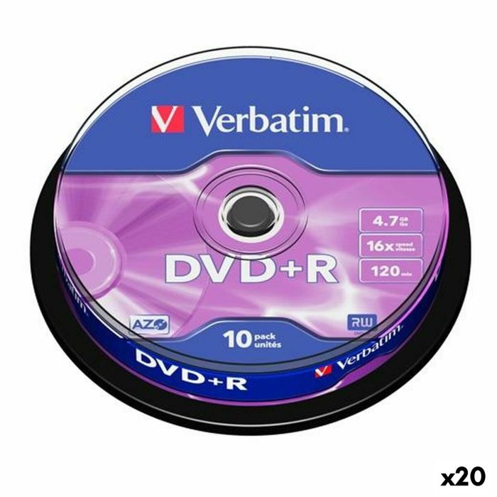 DVD+R Verbatim 4,7 GB 16x 10 Piezas (20 Unidades) 0 DVD+R Verbatim 4,7 GB 16x 10 Piezas (20 Unidades) 0