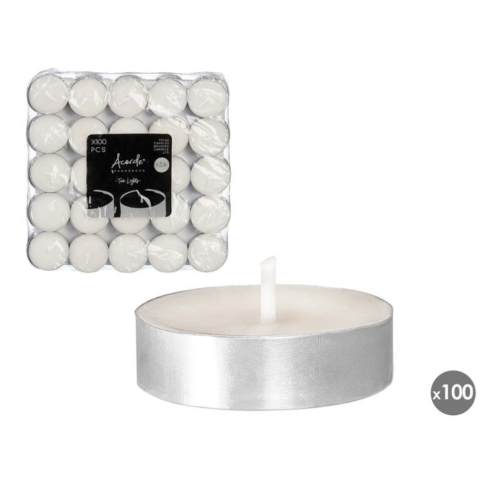 Acorde: Set 100 Velas Tea Light Blancas 3H - Duración 3 horas, Medidas 18.7x5x18.7 cm (12 Unidades) 0 Acorde: Set 100 Velas Tea Light Blancas 3H - Duración 3 horas, Medidas 18.7x5x18.7 cm (12 Unidades) 0