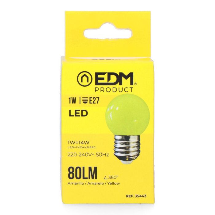 Edm Bombilla Esférica LED E27 1W 80lm Luz Amarilla Ø45 x 69mm 25000h Clase F 220-240V 1