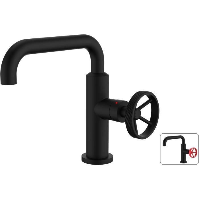 ROUSSEAU Mezclador de lavabo industrial - Caño móvil - Negro ROUSSEAU Mezclador de lavabo industrial - Caño móvil - Negro