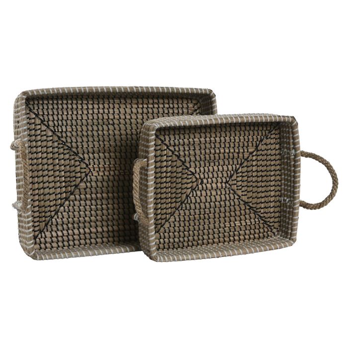 DKD Home Decor Bandeja Decoracion Set de 2, Marron Claro Natural, Seagrass/Pu, 32 x 16 x 41 cm 2