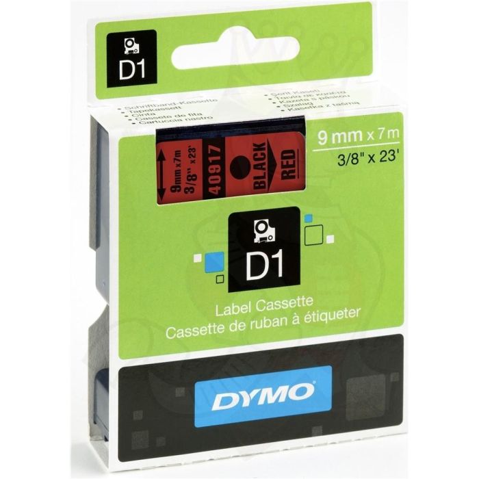 Dymo Cinta de Transferencia Térmica D1 40917, Negro sobre Rojo, 9M, Plástico