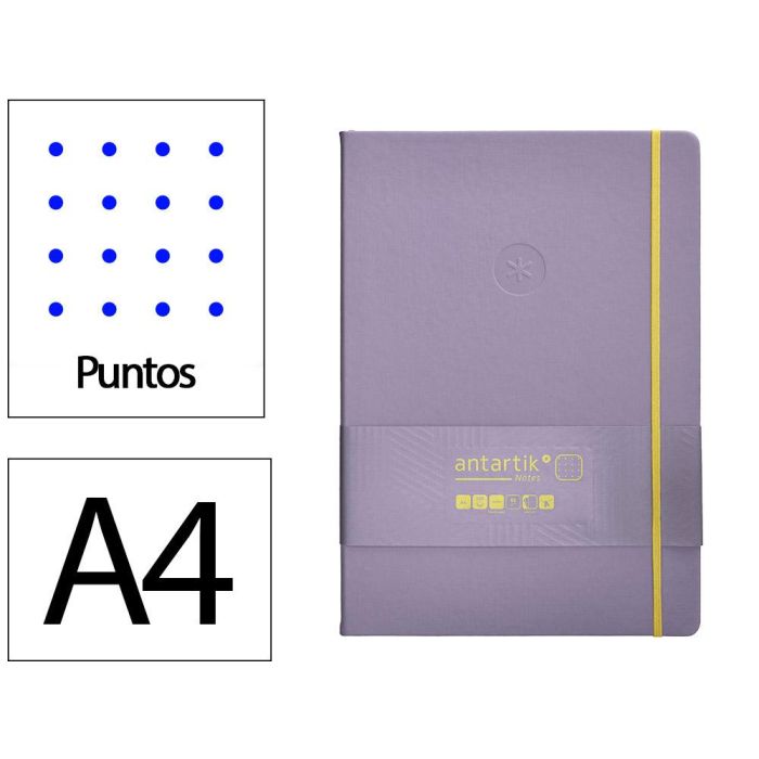 Cuaderno Con Gomilla Antartik Notes Tapa Dura A4 Hojas Puntos Morado Y Amarillo 100 Hojas 80 gr Fsc