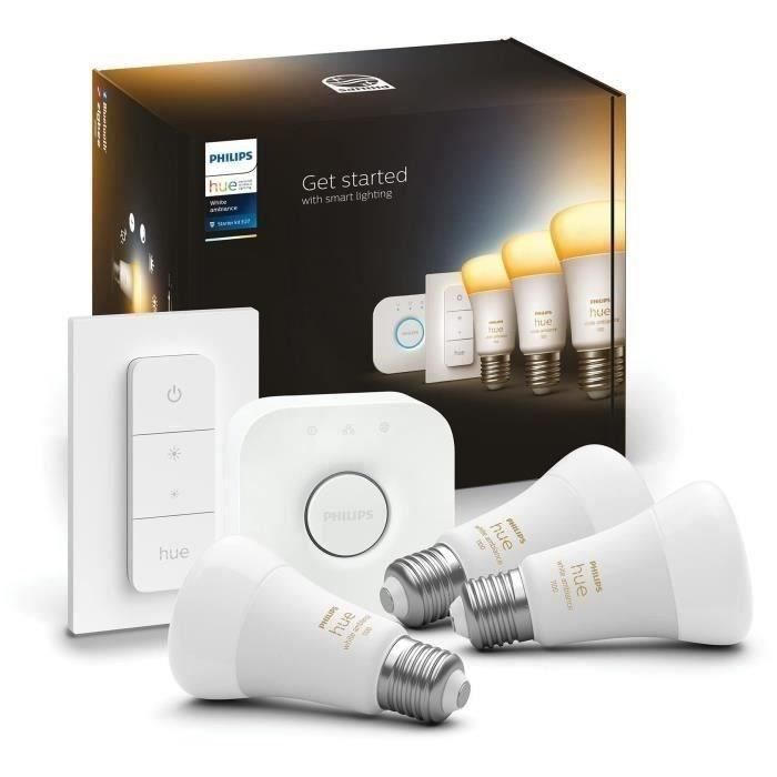 Kit de inicio de bombilla LED inteligente PHILIPS Hue White Ambiance - E27 x3 y control remoto Hue