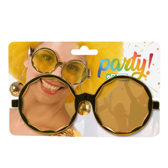 Gafas Redondas Con Bolas Carnaval Doradas Mujer Adulto 1