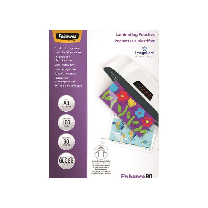Funda Plastificar Fellowes Brillo 303X426 (A3) 80Μ Paquete De 100