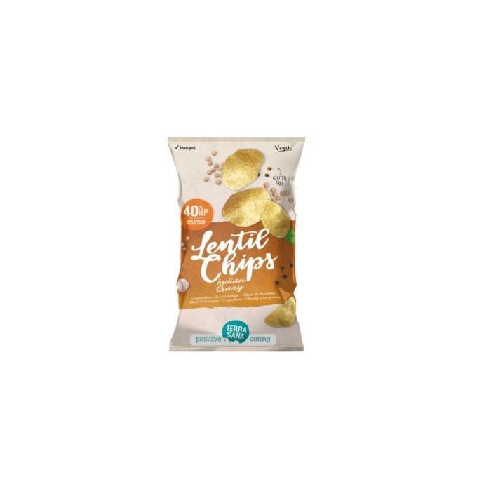 TERRASANA Chips de Lentejas con Curry 75g Vegano Sin Gluten Snack Ecológico