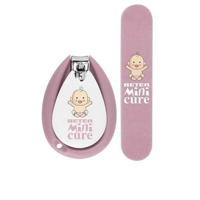 Beter MINI CURE Set Manicura Cuidado Uñas Bebés: Cortaúñas Ergonómico Seguro y Lima Extrafina Rosa para Rutina Diaria - Lote 2 pz