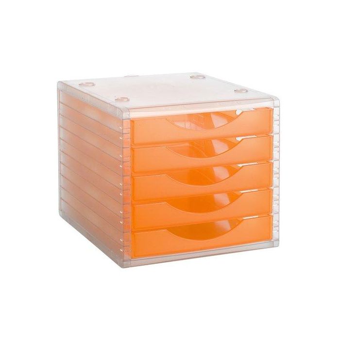 Modulo 5 Cajones Archivotec Traslucido Cristal/Naranja