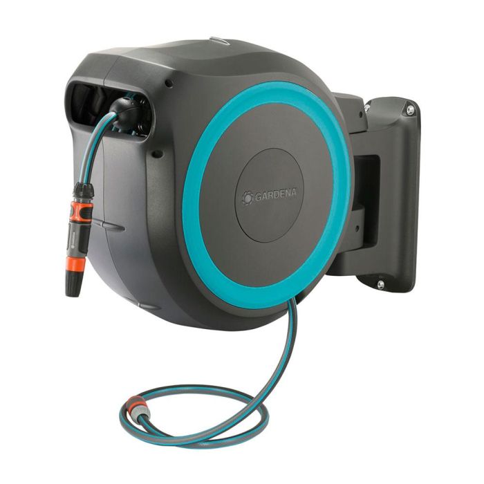 Gardena Rollup Portamangueras automático 25m, línea azul turquesa, anti UV y algas, incluye accesorios