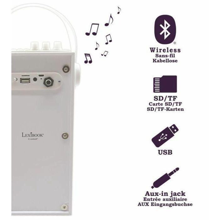 Lexibook iParty Altavoz Bluetooth Portátil con Micrófono y Efectos de Luz, Sonido Potente 24W, Bluetooth 5.0, USB, SD, Aux 3 Lexibook iParty Altavoz Bluetooth Portátil con Micrófono y Efectos de Luz, Sonido Potente 24W, Bluetooth 5.0, USB, SD, Aux 3