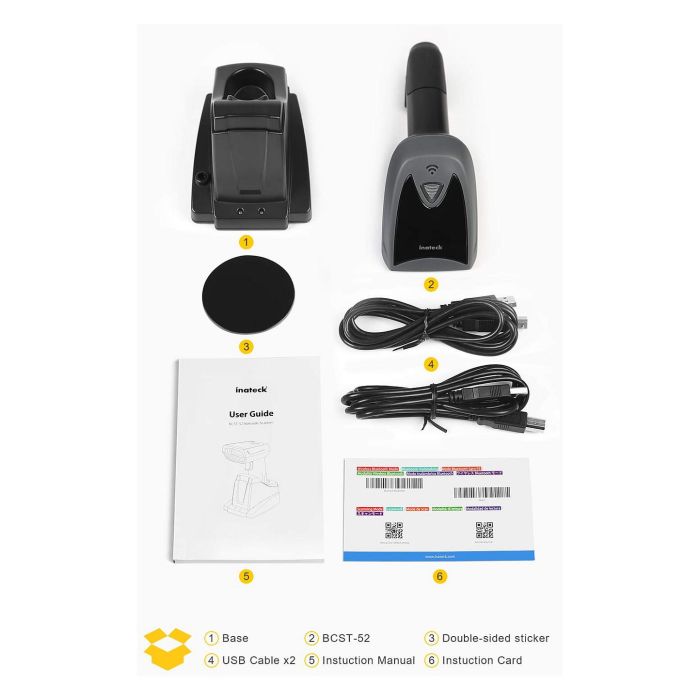 Inateck BCST-52 Lector de Códigos de Barras Portátil 1D/2D, Bluetooth/USB, Negro